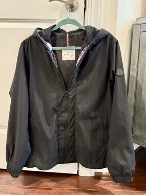 Moncler Black Jacket with Tricolor Ribbon Detail